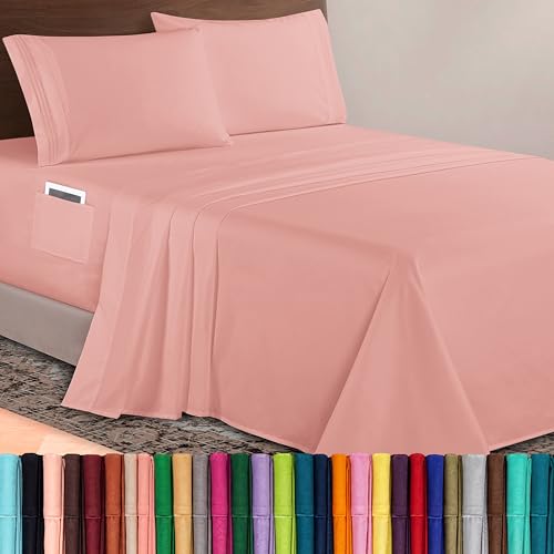Elegant Comfort Luxurious 1500 Premium Hotel Quality Microfiber 4-Piece Sheet Set, 18-24 Inches Deep - Extra Deep Pocket Sheets - Ultra Soft 4PC Deep Pocket Sheets, King, Dusty Rose