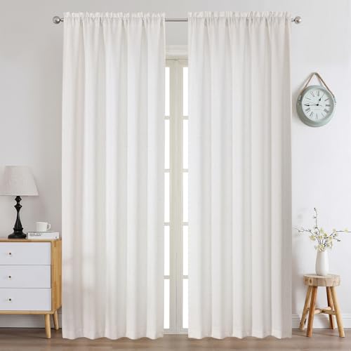 Chyhomenyc Natural Curtains 96 Inch Length 2 Panels Set, Faux Linen Textured Semi Light Filtering Soft Airy Farmhouse Window Curtain Drapes for Living Room Bedroom, 50Wx96L