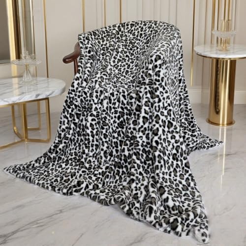 Velboa Super Soft Leopard Blanket Double Layer Bedding Thick Sofa Cover Furry Fuzzy Fax Fur Throw Blanket (Black and White,51 x 63 Inch)