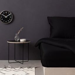 Luxurious Black Satin Single XL Fitted Sheet, 100% Cotton, 100 x 200 + 40 cm, 210 Thread Count, Machine Washable at 30°C, Soft & Elegant Bedding