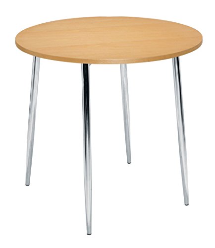 Office Hippo - 80cm Indoor Café Bistro Table. Round Dining Table For Kitchen, Dining Room, Home Or Office Space. Pedestal Table Home Furniture With Aesthetic MDF Beech Veneer Top & Chrome Legs