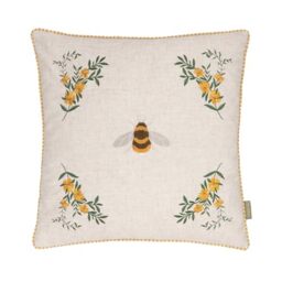 furn. Wylder Ramble Bee Polyester Filled Cushion – Rustic Country Tufted Embroidered Velvet Decorative Pillow (Natural – 45x45cm)