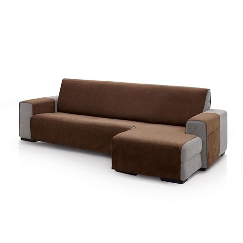 FAVERTI?? Right Arm Chaise Longue Sofa Cover 240 (Front View) - PEGO Model - Brown - Chenille Extra Soft Touch, Quality Chaise Protector Made in Spain with Recycled Material