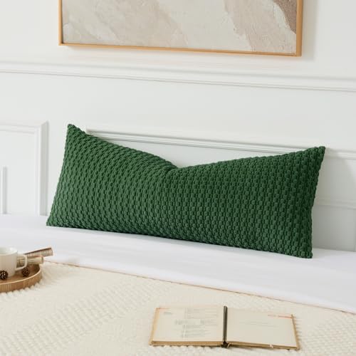 UGASA 14x36 Inch Pillow Cover Pack of 1 Christmas Soft Boho Stripe Corduroy Large Long Rectangle Lumbar Cushion Cover Decorative Pilowcase for Bed, Couch, Sofa, Bedroom, Living Room, Dark Green