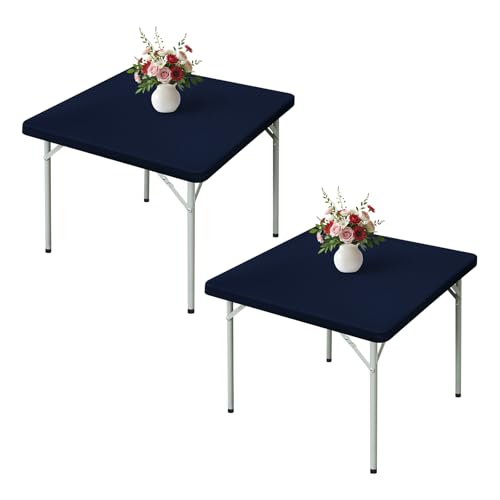 Wolkemer 2 Pack 3ft Fitted Square Tablecloth 36x36 Inch Elastic Table Cloth - Navy Spandex Stretch Table Cover, Machine Washable Table Cloth, Topper Cap for Wedding Party Picnic Dining Indoor Outdoor