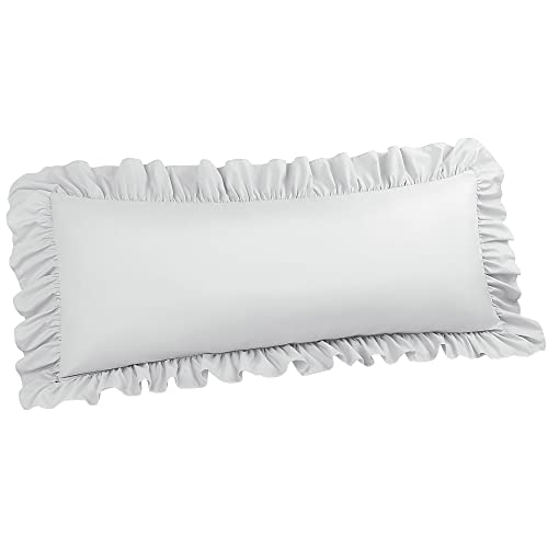 "PiccoCasa Soft Microfiber Plain Bolster Pillowcase with Decorative Ruffle and Envelope Closure Full Body Pillow Case Cover Light Grey 20""x48"" (4ft)"