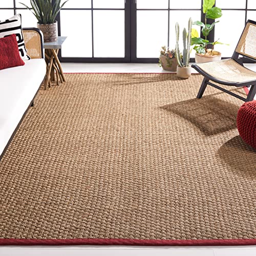 Safavieh Natural Fiber Rug for Living Room, Dining Room, Bedroom - Natural Fiber Collection, Short Pile, in Burgundy Red, 183 x 183 cm