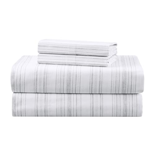 "Comfort Spaces 100% Cotton Sheets Full, Breathable, Naturally Cool Cotton Sheets, Soft Cotton Bed Sheets with 14"" Elastic Pocket Fits up to 16"" Mattress, All Seasons Sheet Set, Good Vibes Grey 4 Piece"