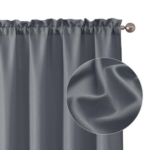 "Chyhomenyc Dark Grey Curtains 84 Inch Length 2 Panels, Faux Linen Semi Sheer Light Filtering Soft Slub Textured Privacy Farmhouse Curtain Drapes for Living Room Bedroom, 40"" Wx84 L"