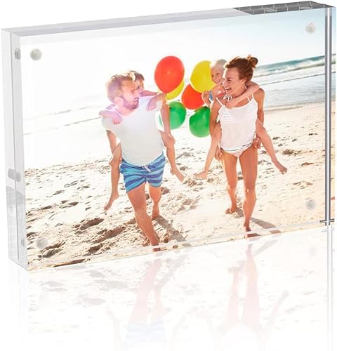 TWING Acrylic Photo Frame with Microfiber Cloth, 12.7 x 17.8 cm, 12 + 12 mm Thickness, Magnetic Acrylic Picture Frame, Standing, Frameless Display