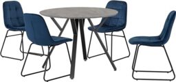 Seconique Athens Round Dining Table Set with 4 Lukas chairs,Concrete/Blue