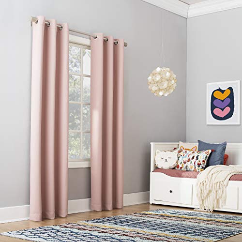 "Sun Zero - 55407 Riley Kids Bedroom Blackout Grommet Curtain Panel, 40"" x 84"", Blush"