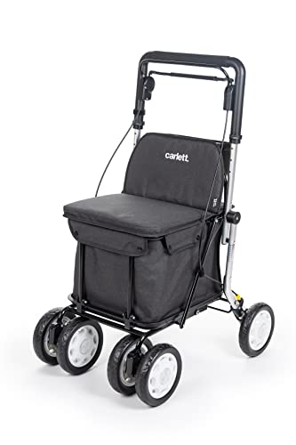 Carlett - Comfort Assist Lett900P - Shopping Cart - 4 Wheeled Folding Cart - Class I Approved Medical Device - Removable Bag 36L/15kg - Storage Tray - Black Color.