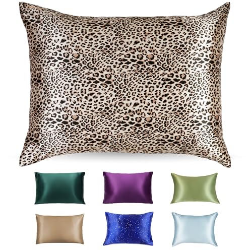 Blissy Silk Pillowcase - 100% Pure Mulberry Silk - 22 Momme 6A High-Grade Fibers - Silk Pillow Cover for Hair & Skin - Regular, Queen & King (Leopard, King)