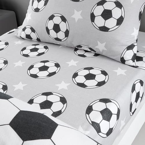 Catherine Lansfield Brushed Cotton Football Stars Junior Fitted Sheet Grey