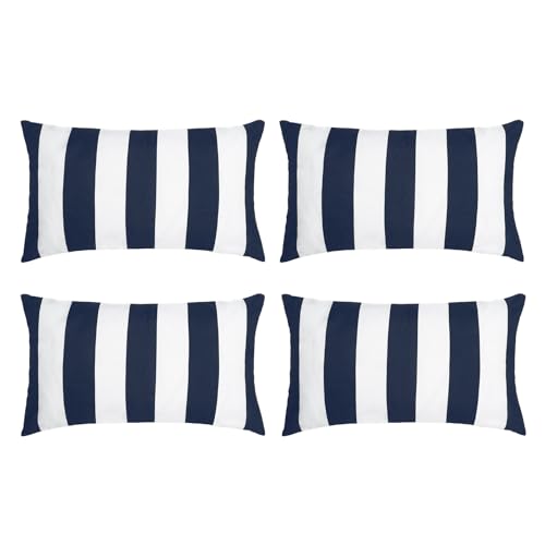 tiggell 4 Pack Waterproof Pillow Covers Outdoor Throw Pillowcases Decorative Garden Cushion Case for Home Garden Patio Couch Balcony Striped (Blue & White, 12 * 20 inch)