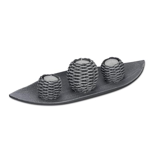 Relaxdays Candle Tray, Candle Set with 3 Tea Light Holders, for Living & Dining Room, Candleholder, Decor, Grey/White