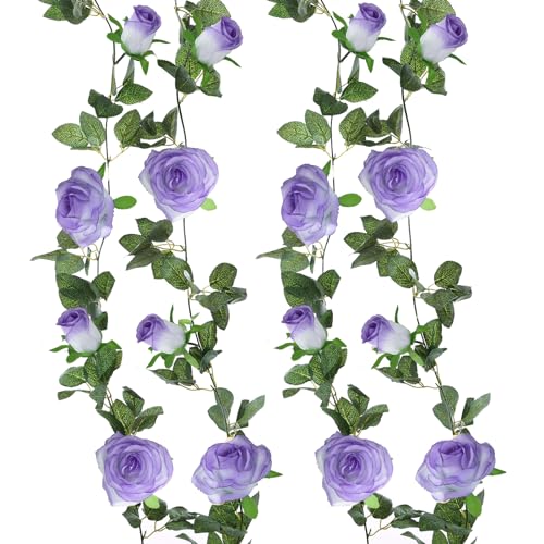 Felice Arts 2 Pack Pale Purple Artificial Floral Garland 6.5FT Rose Vine - Hanging Fake Flower Garland for Wedding Flowers Table Arrangement Room Teepee Mirror Decor