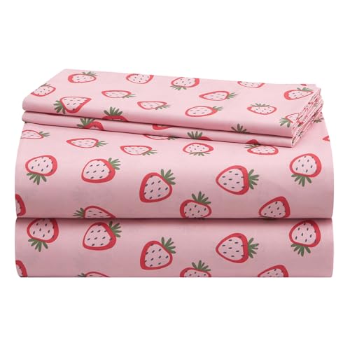 Urban Lifestyle 4 Piece Sheet Set, Including Top Sheet, Fitted Sheet and 2 Pillow Cases, Pink Strawberry, Full