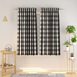Natus Weaver Buffalo Check Curtains 45 inches Long Cotton Basement Black and White Gingham Plaid Kitchen Window Curtain Living Room Checker Drapes Bedroom Rod Pocket Window Treatment 2 Panels