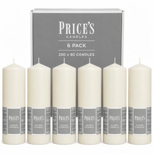 Price's Candles 200mm x 80mm Altar Candle Pack of 6 - Unscented, long burn, smokeless, clean flame, drip-resistant wax, ideal for churches, weddings, events and home d??cor