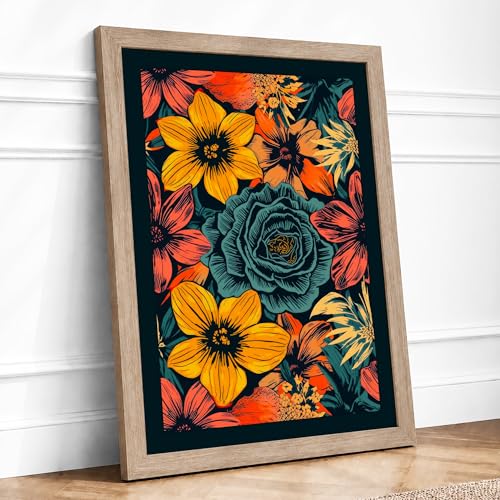 Festive Floral Tapestry Botanical Framed Wall Art Print A1 Oak