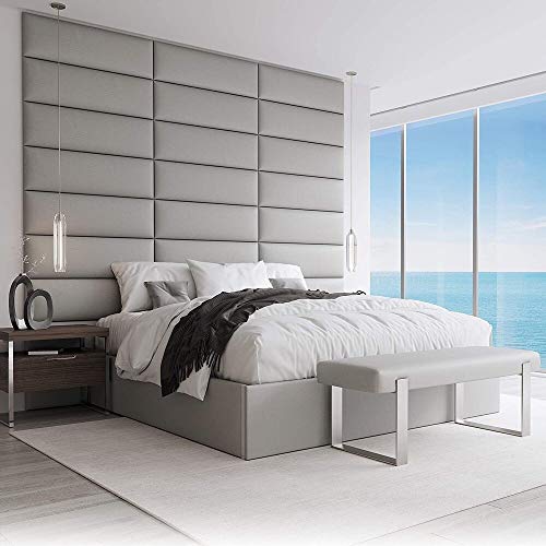 VANT Upholstered Headboard - Accent Wall Panels - Packs of 4 - Easy to Install - Single & Double bed Size (Vintage Leather Light Grey, 91cm Wide)