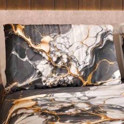 MARBLELIZED – Pair of Pillow Cases for Bed 50 x 80 cm, Printed Front/Back, Pillow Cases, Pair of Elegant Pillowcases, Dark Grey Marble Effect, Gift Idea, 100% Made in Italy