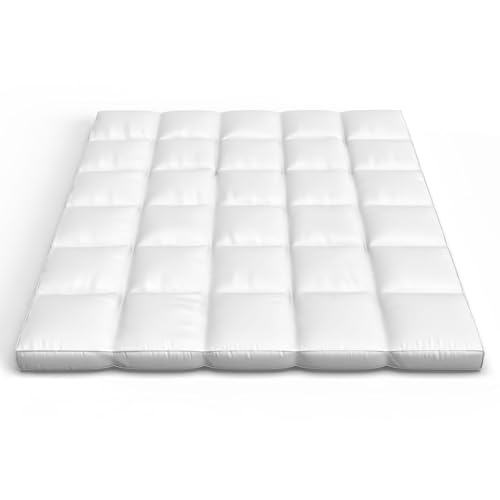 Lavish Home Full Size Mattress Topper - 2-Inch Duck Feather Gusset Mattress Pad for Beds - 233-Thread Count Cotton Mattress Cover 54 x 75 x 2 inches Whiite Set of 1