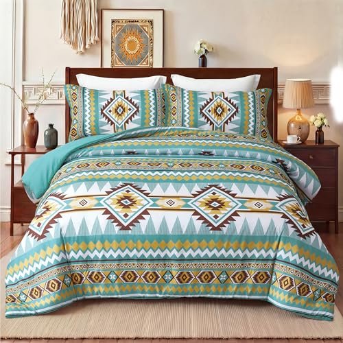 Tyrot Aztec Comforter Bedding Set with Pillow Shams for All Season, Queen Size, Turquoise