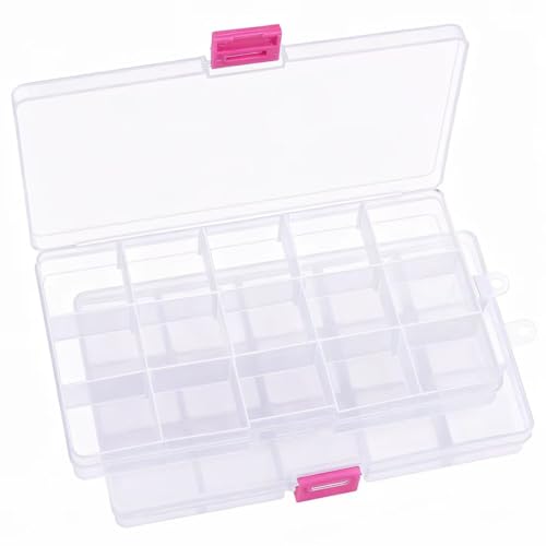 IOOLEEM 15 Grids Plastic Bead Organizer Box, Organizer Container Storage Box, Dividers for bead arts and crafts.(2 Pack)