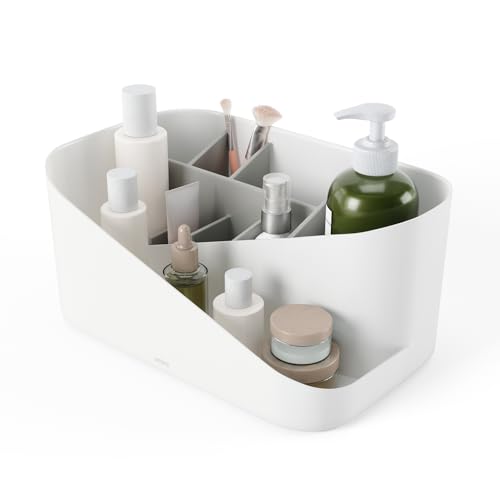 Umbra Glam Makeup Organizer, with Removable Insert, Medium, White - Open top access, multi compartment design, fits bathroom vanity or desk, space saving solution, recycled plastic construction