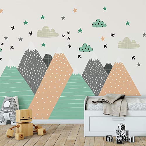 Ambiance Stickers Scandinavian Nordic Mountains Wall Decals, DIY Home Decor, Peel and Stick Removable Stickers, Waterproof and Self Adhesive Wall Art - H105 x L215 CM