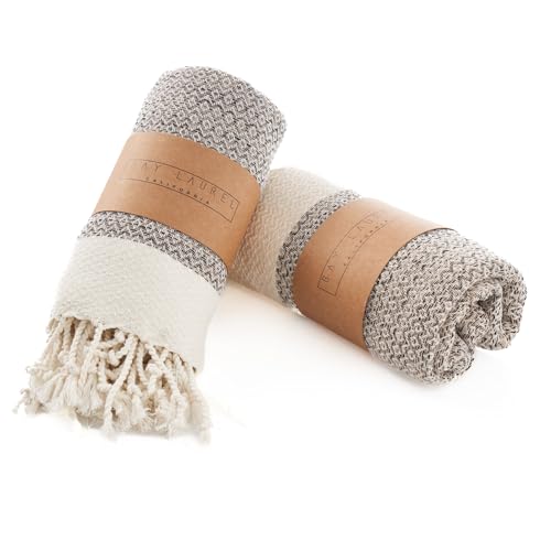 BAY LAUREL Turkish Hand Towel ??? Pack of 2 - Soft & Absorbent Decorative Towels for Bathroom, Hand, Face, Hair, Gym, Yoga, SPA, Kitchen & Tea (Beige, Diamond 15x26 Inches (Set of 2))