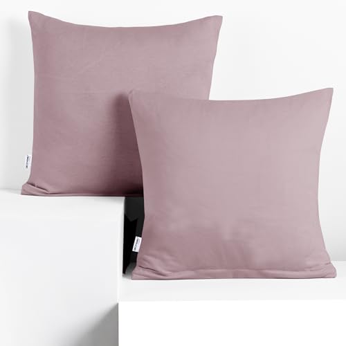 DecoKing 2 Pillowcases 40 x 40 cm Jersey 100% Combed Cotton Zip Heather Amber