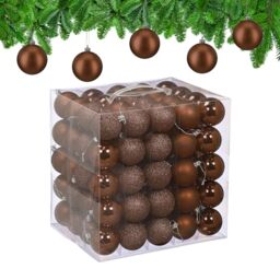 Relaxdays Christmas Baubles, Set of 100, Tree Ornaments, Holiday Decorations, Plastic, Shatterproof, 6 cm, Brown