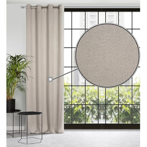 Eurofirany CARLO Extra Long Blackout Curtain with Eyelets - 1 Unit, Heavy 340g/m², Thermal Insulating Curtain, Opaque, Room Darkening, Bedroom, Living Room, W53'' x L98'', Beige