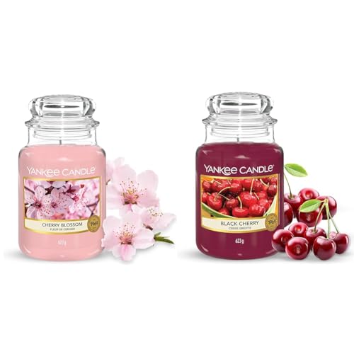 Yankee Candle Scented Candle, Cherry Blossom Large Jar Candle, Long Burning Candles & Scented Candle - Black Cherry Large Jar Candle - Long Burning Candles