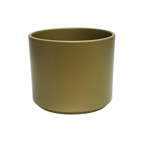 Ivyline Prague Planter in Olive with Waterproof Exterior and Cylindrical Shape - Matte Finished Flower Pot - Modern Home Decoration - H14.5 x D16 cm