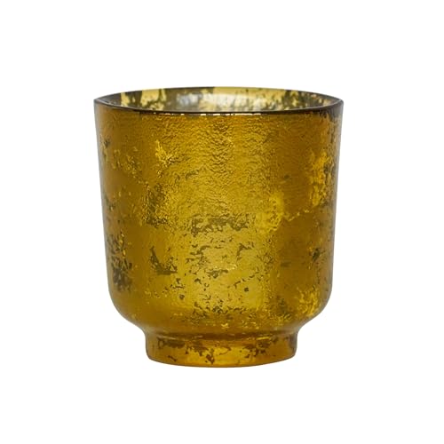 Ivyline Metallic Candle Holder in Gold - Modern Glass Candlestick - Elegant Table Centrepiece Decoration - H15 x W13.3 cm