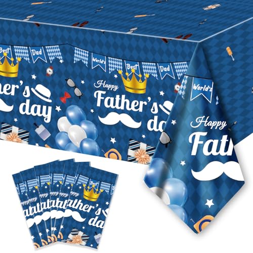 "PARSUP Fathers Day Disposable Tablecloth - 108"" ?? 54"", Happy Fathers Day Table Cloth Best Dad Ever Tablecover Plastic Rectangle Table Cover for Dinner Party Decor (6)"