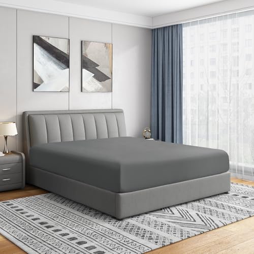 "Cathay Home King Fitted Sheet - Double Brushed Ultra Soft – Wrinkle & Fade Resistant - 16"" Deep Pocket Fitted Sheet Only - Good Fit for 14""-18"" Deep Mattress (King, Gray)"