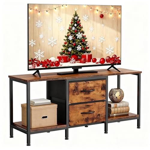 YITAHOME TV Stand, TV Cabinet up to 47 Inch, TV Unit with 2 Fabric Drawers and 2 Open Shelves, 110 x 30 x 50cm Chest of Drawers for Living Room, Entertainment Room, Bedroom Furniture, Steel Frame