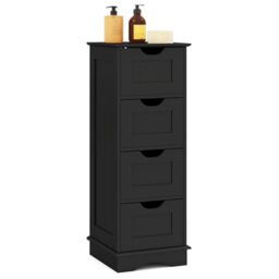 RELAX4LIFE Bathroom Floor Cabinet, Wooden Side Cabinet Narrow Storage Cupboard with 2/4 Drawers, Freestanding Slim Bathroom Unit Storage Organizer for Living Room Hallway (4 Drawers, Black)