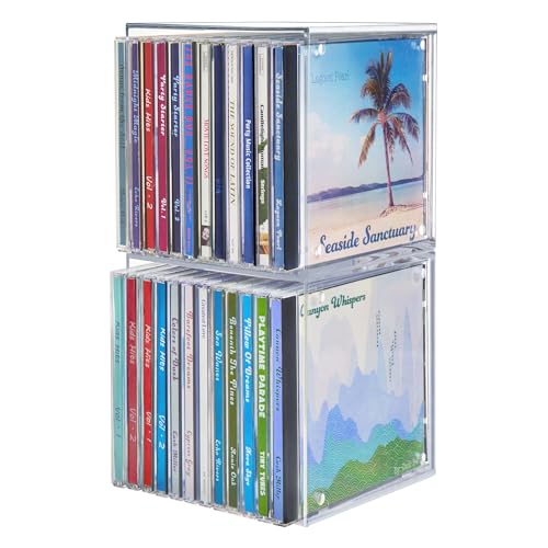 STORi Stackable Clear Plastic CD Organizers (2 Pack) Cube Jewel Case Holders Perfect for Theatre Room - Holds up to 12 CD Cases per Organizer - Made in USA