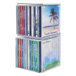 STORi Stackable Clear Plastic CD Organizers (2 Pack) Cube Jewel Case Holders Perfect for Theatre Room - Holds up to 12 CD Cases per Organizer - Made in USA