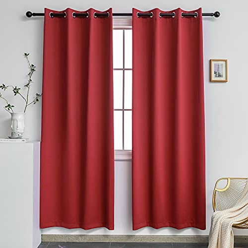 YGO Blackout Room Darkening Solid Curtains Grommet Top Thermal Insulated Curtain Panels for Bedroom Living Room 52 W x 63 L Set of 2 Panels True Red