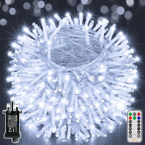 Ollny Fairy Lights Mains Powered, 80m 800 LED Outdoor String Lights, Cool White Waterproof Garden Light with Plug/Timer/8 Modes/Dimmable for Outside/Indoor/Window/Wedding Decorations