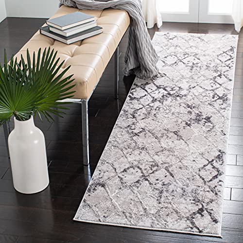 Safavieh Distressed Rug for Living Room, Dining Room, Bedroom - Amelia Collection, Short Pile, in Grey and Light Grey, 80 X 180 cm