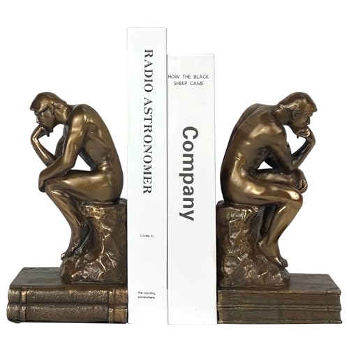 LADDERU Bookend Decorative Statue, Thinker, 2 Pack, Gold, Metal & Resin, 12 x 4.8 x 4.8 inches, 2.57 kg
